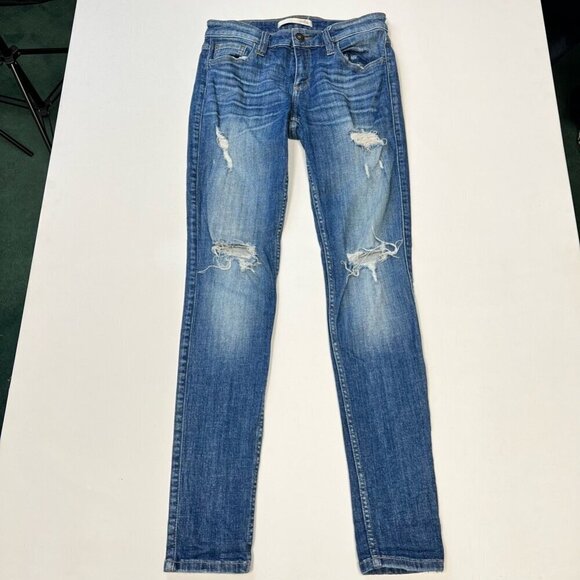 Daytrip Womens Skinny Jeans Blue Distressed Stone Wash Low Rise Denim 26R - Picture 2 of 11